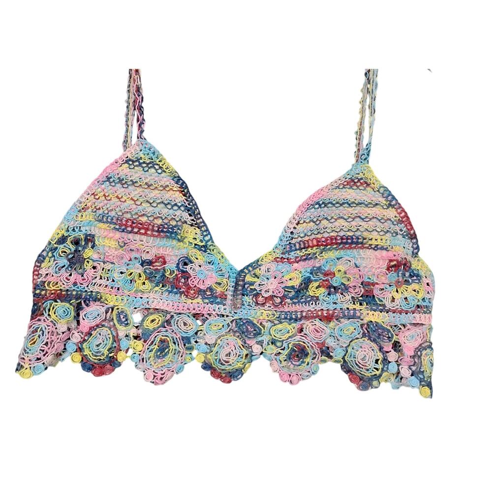 La vie 89 Crochet Crop Top / Bra Size M/L Pullover Multicolor Lightly Padded